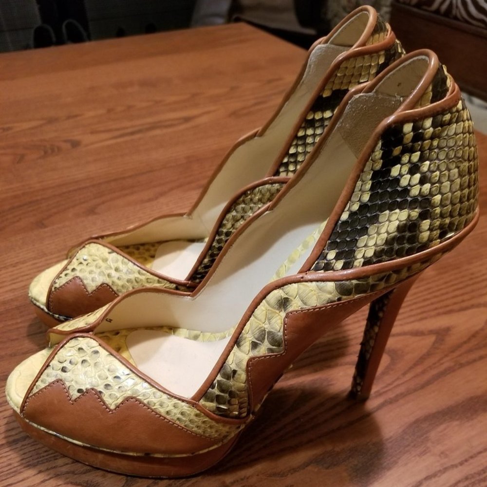 Alexandre Birman Peep Toe Python Platform Pumps - image 1
